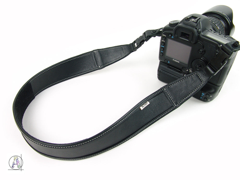 Blackheart Regular Bone Stitch - Soft Black Leather Camera Strap with Bone Stitching