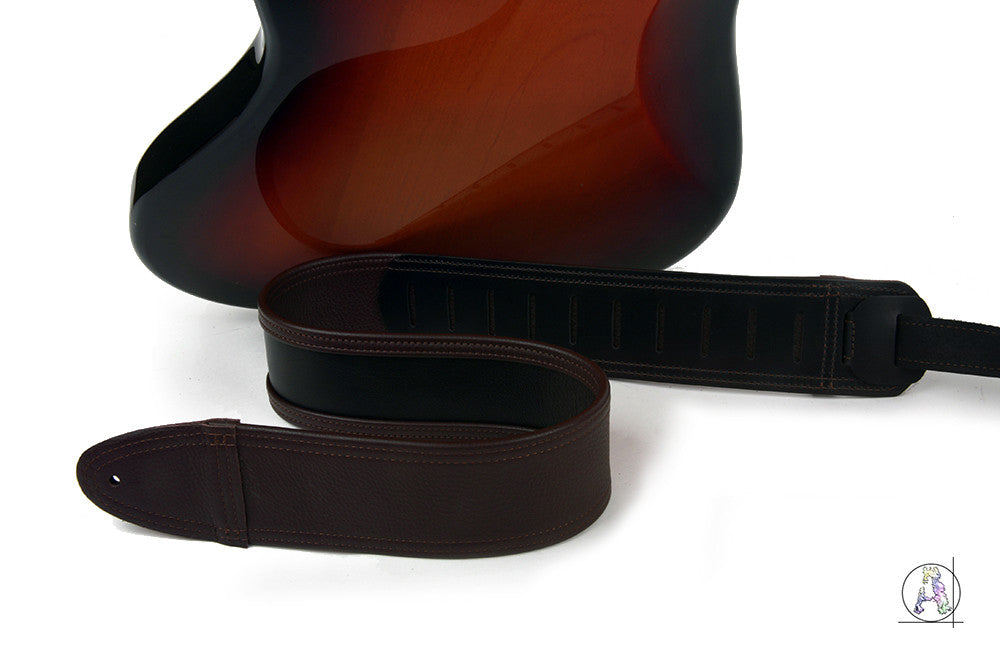Charwood - Soft Black Cabretta Leather and Brown Cowhide Guitar Strap