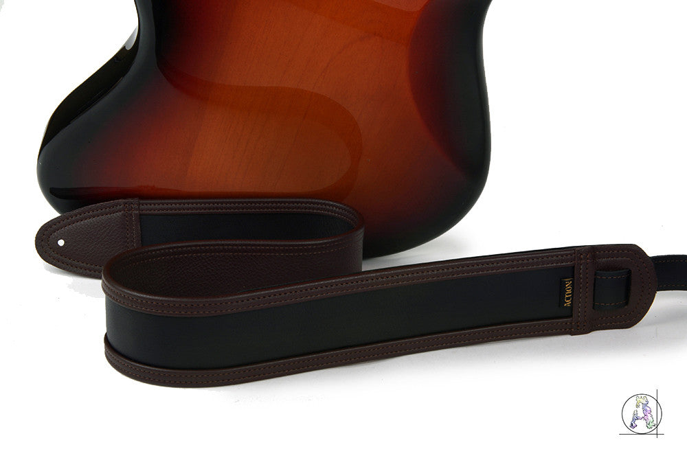 Charwood - Soft Black Cabretta Leather and Brown Cowhide Guitar Strap