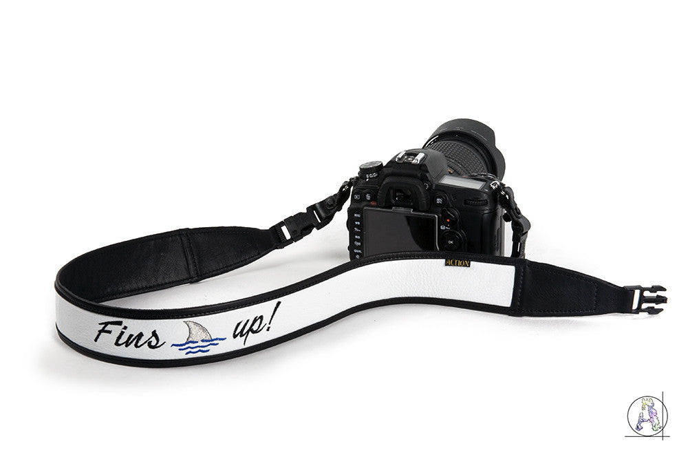 "Fins up!" Custom Embroidered Soft Leather Camera Strap