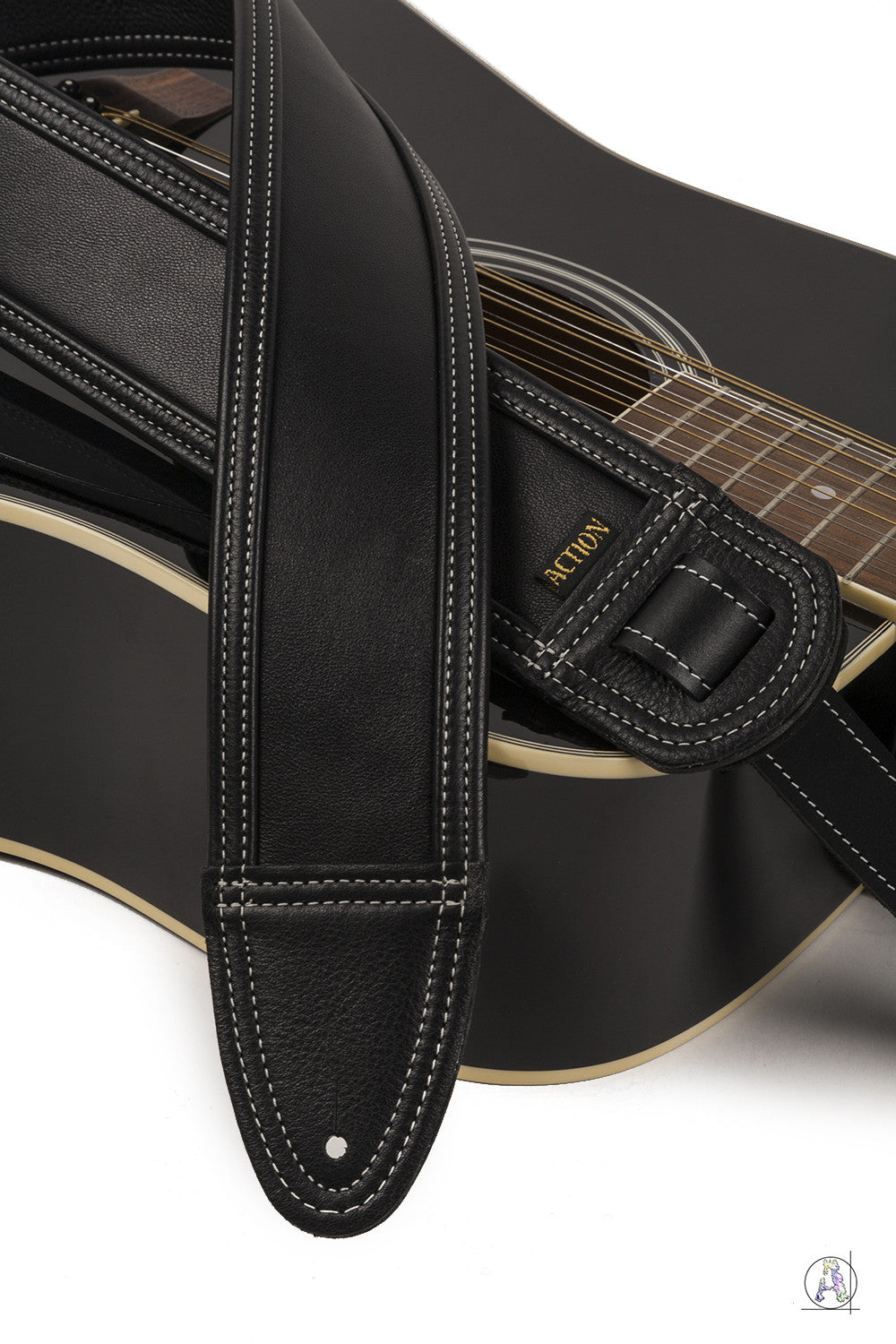 Blackheart 100 with Bone Stitching - Soft Black Leather Guitar Strap