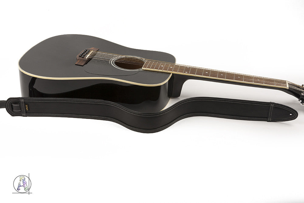 Blackheart 100 with Bone Stitching - Soft Black Leather Guitar Strap