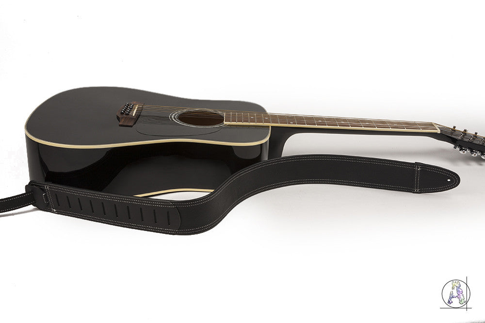 Blackheart 100 with Bone Stitching - Soft Black Leather Guitar Strap