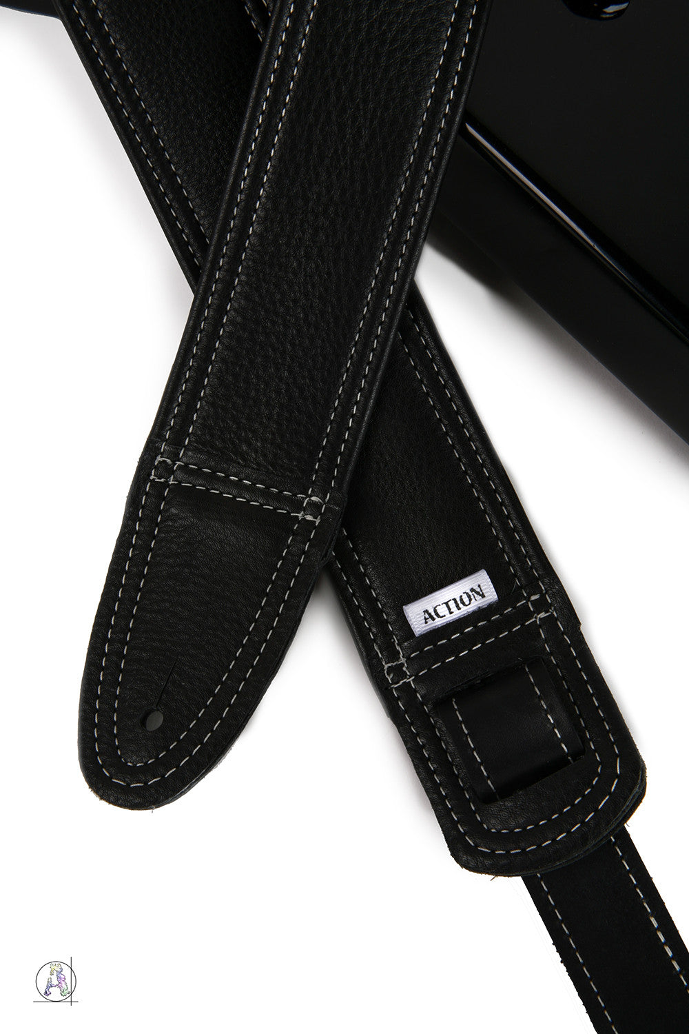 Simply Classy Black 80 with Bone Stitching Leather Guitar Strap
