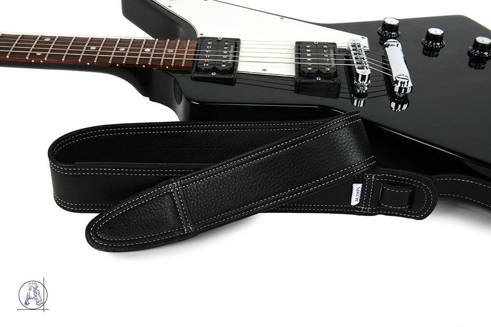 Simply Classy Black 80 with Bone Stitching Leather Guitar Strap
