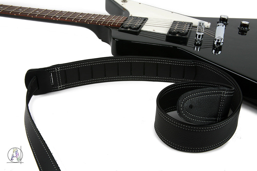 Simply Classy Black 80 with Bone Stitching Leather Guitar Strap