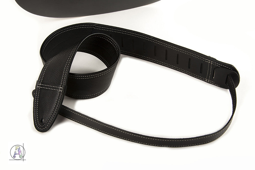 Simply Classy Black with Bone Stitching Custom Guitar Strap