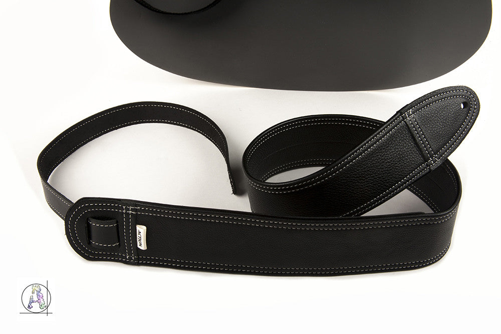 Simply Classy Black with Bone Stitching Custom Guitar Strap