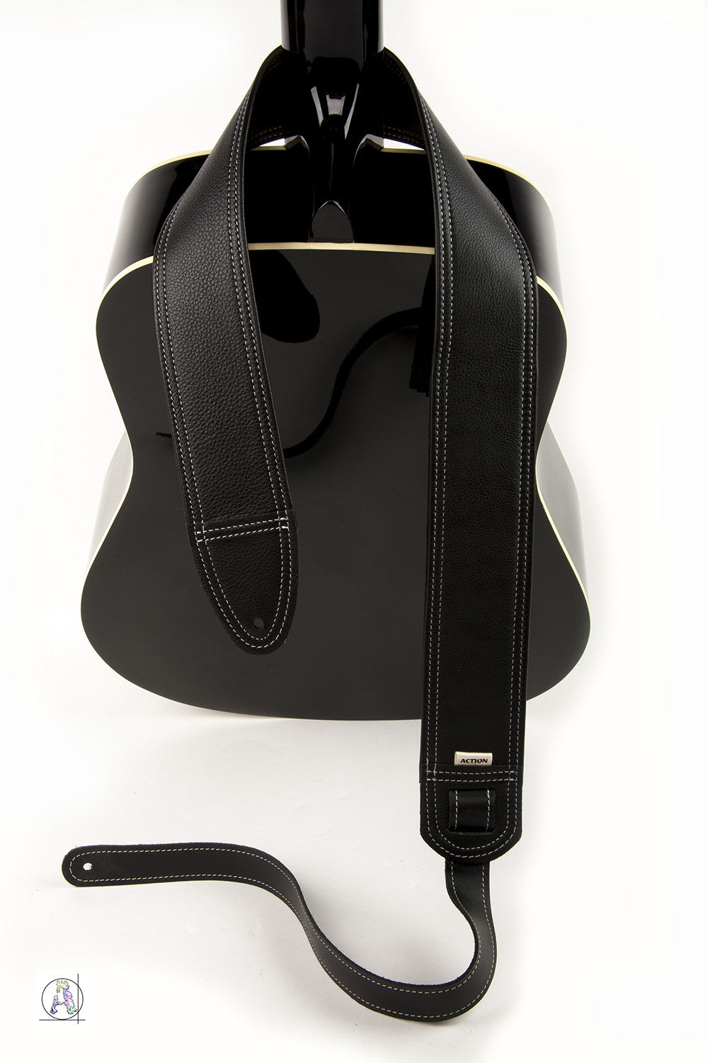 Simply Classy Black with Bone Stitching Custom Guitar Strap