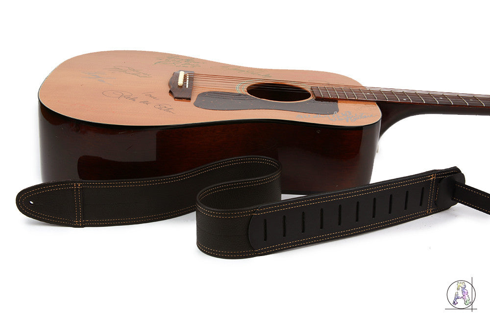 Simply Class Dark Brown with Gold Stitching Custom Guitar Strap