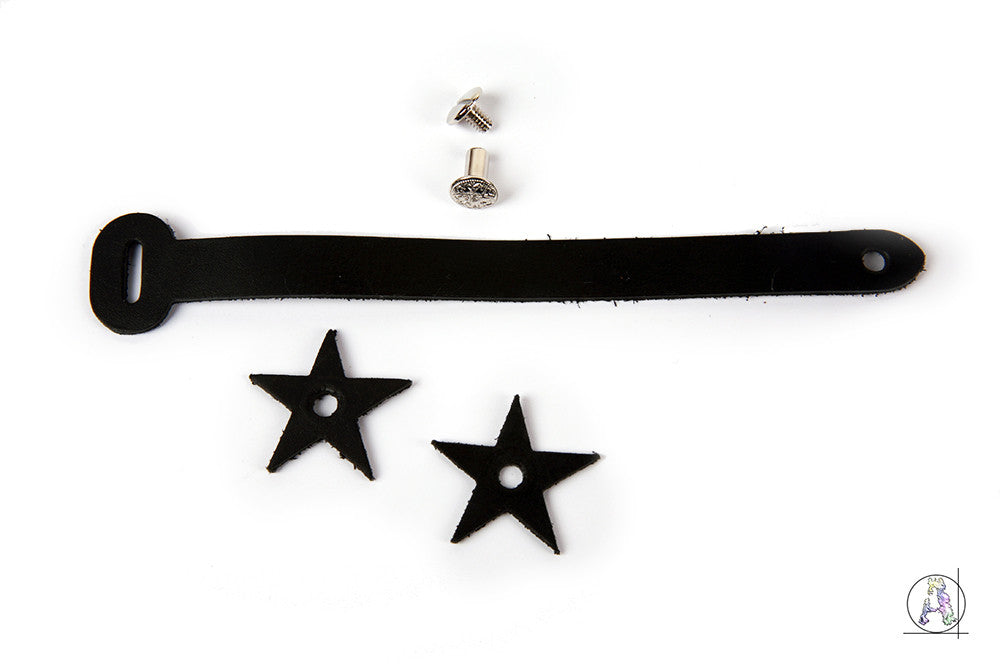 Black Leather Headstock Strap with Chrome Hardware