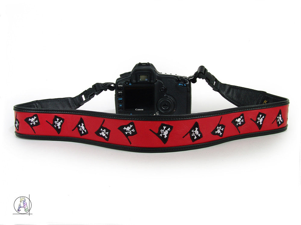 Embroidered Parrothead "Pirate" Leather Camera Strap