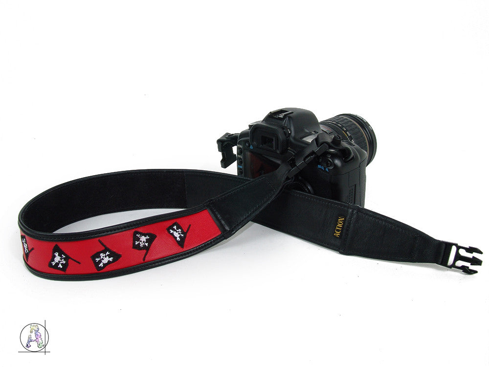 Embroidered Parrothead "Pirate" Leather Camera Strap