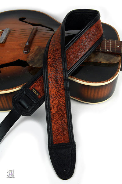 Action Custom Straps | Crackle Brown in Black Rich Leather USA Made