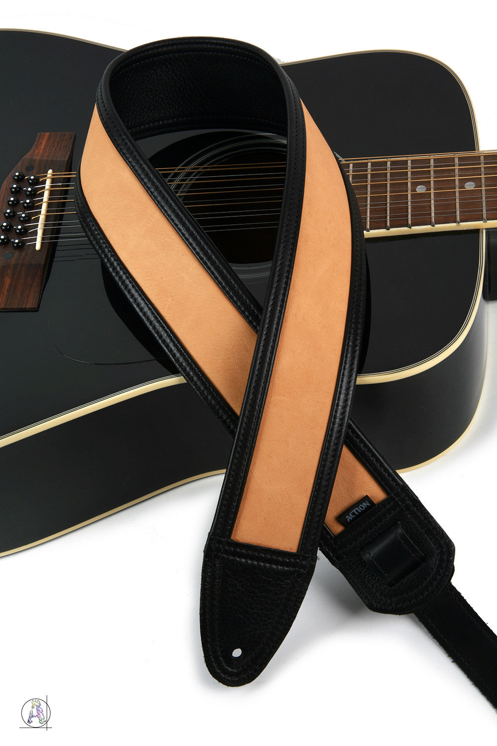 Black and Mellow Tan Soft Leather Guitar Strap