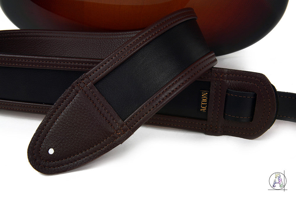 Charwood - Soft Black Cabretta Leather and Brown Cowhide Guitar Strap