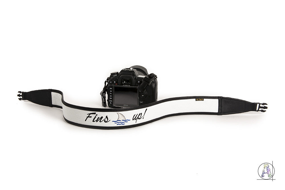 "Fins up!" Custom Embroidered Soft Leather Camera Strap