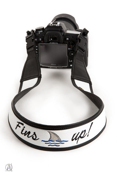 "Fins up!" Custom Embroidered Soft Leather Camera Strap