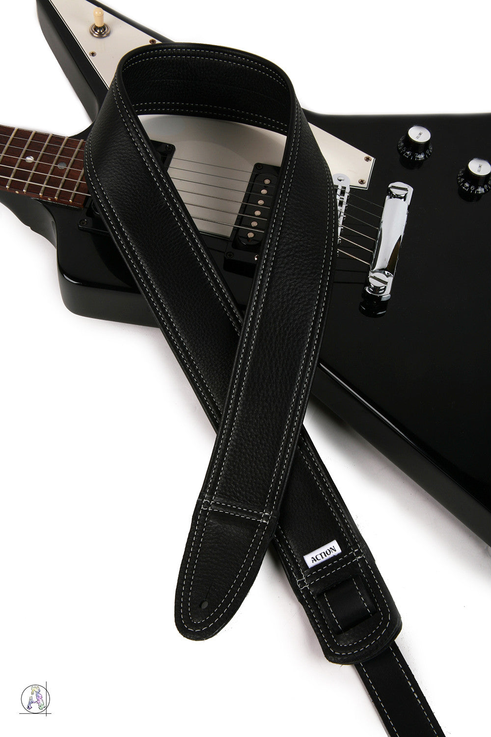 Simply Classy Black 80 with Bone Stitching Leather Guitar Strap