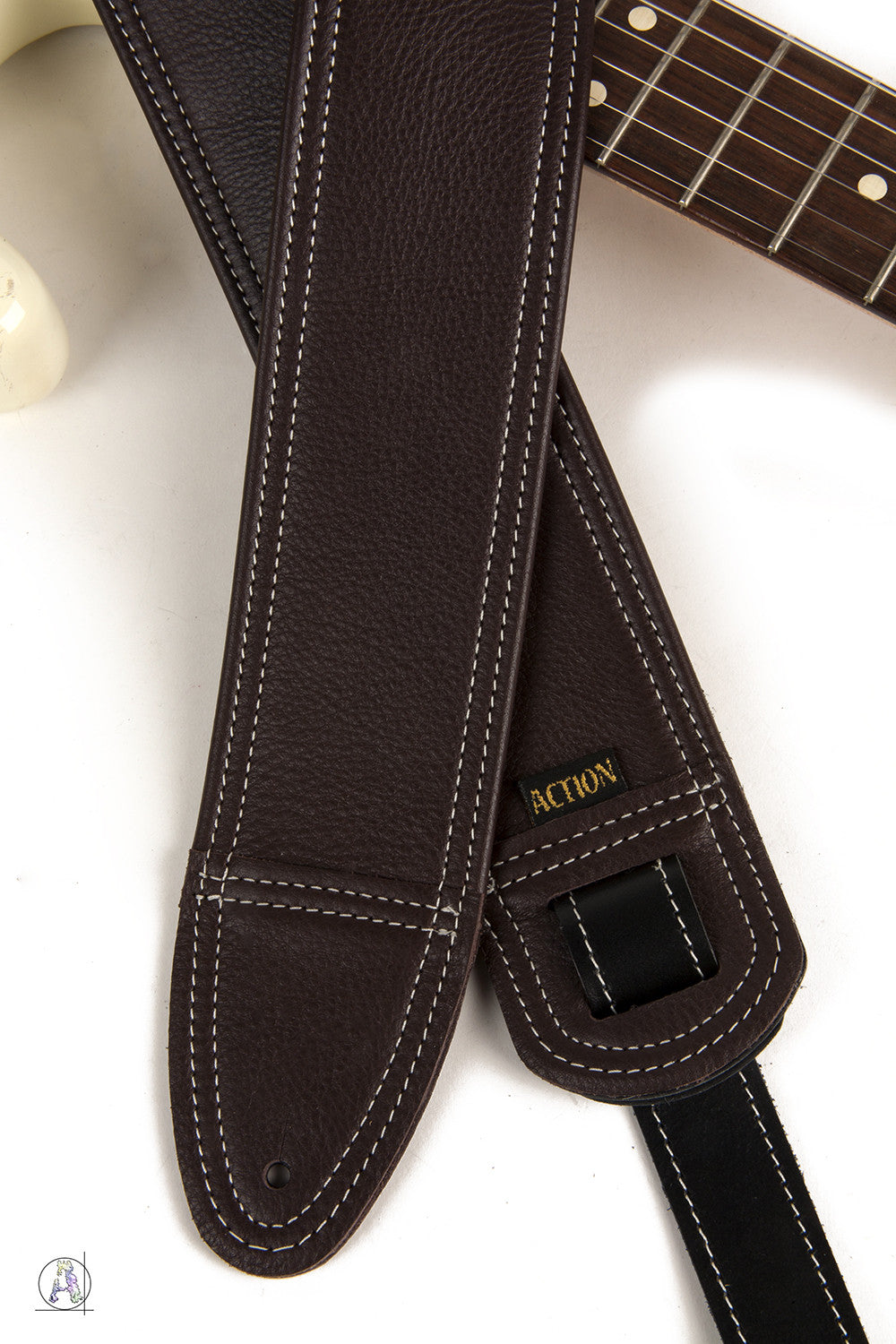 Simply Classy Brown with Bone Stitching Custom Guitar Strap