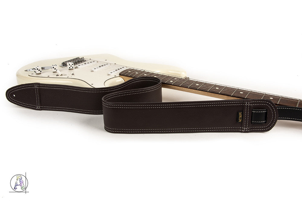 Simply Classy Brown with Bone Stitching Custom Guitar Strap