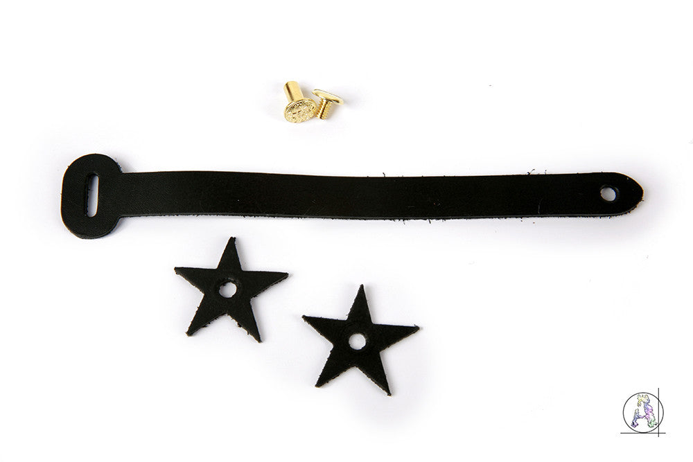 Black Leather Headstock Strap with Brass Hardware