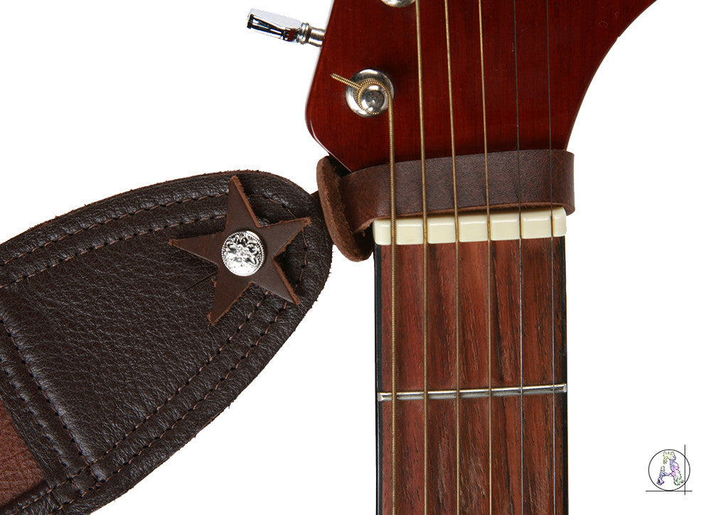 Action Headstock Strap - Brown Top Grain Leather